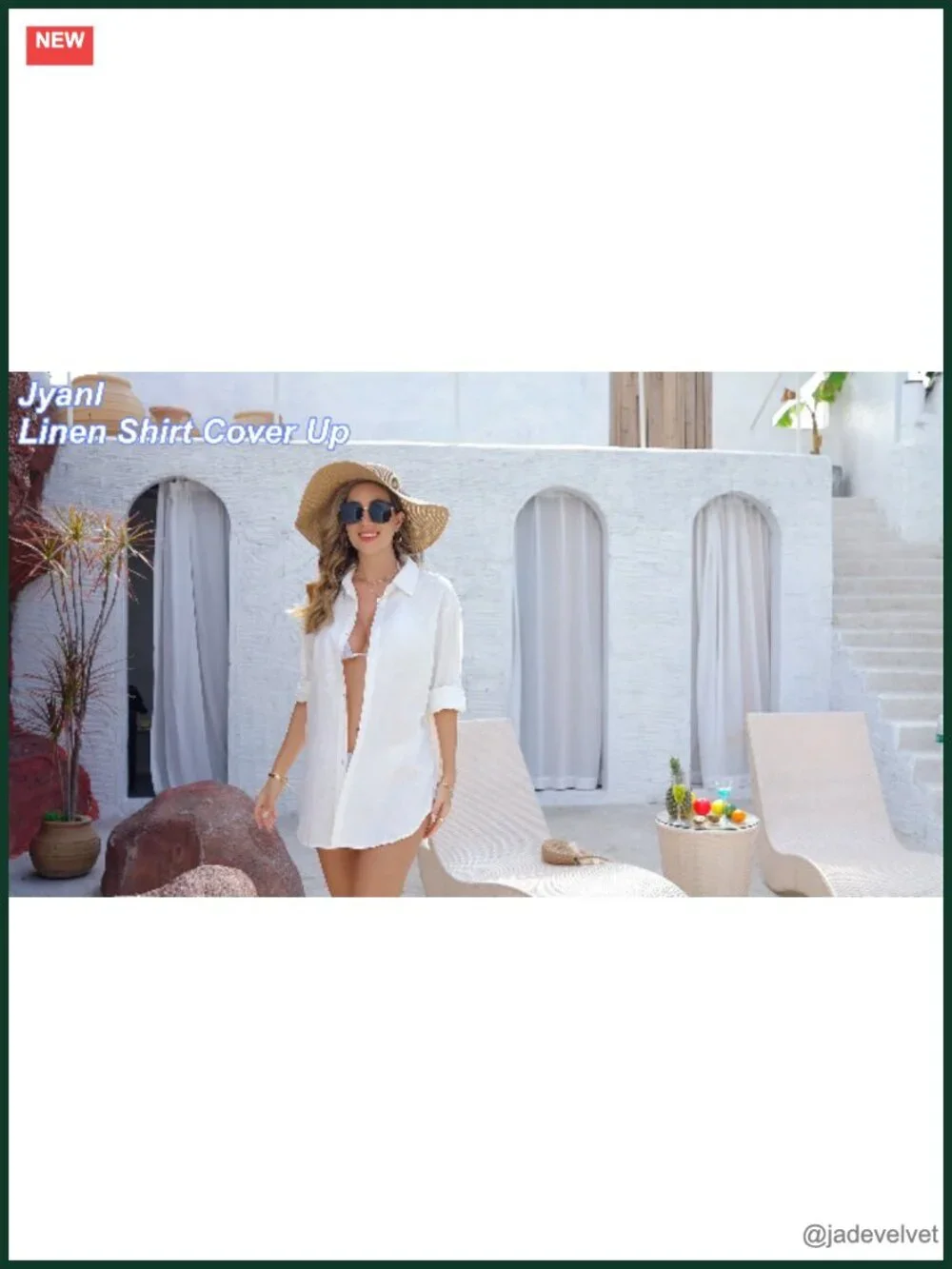 Women's Cotton Linen V-Neck Button Down Swim Cover Up Beach Dress